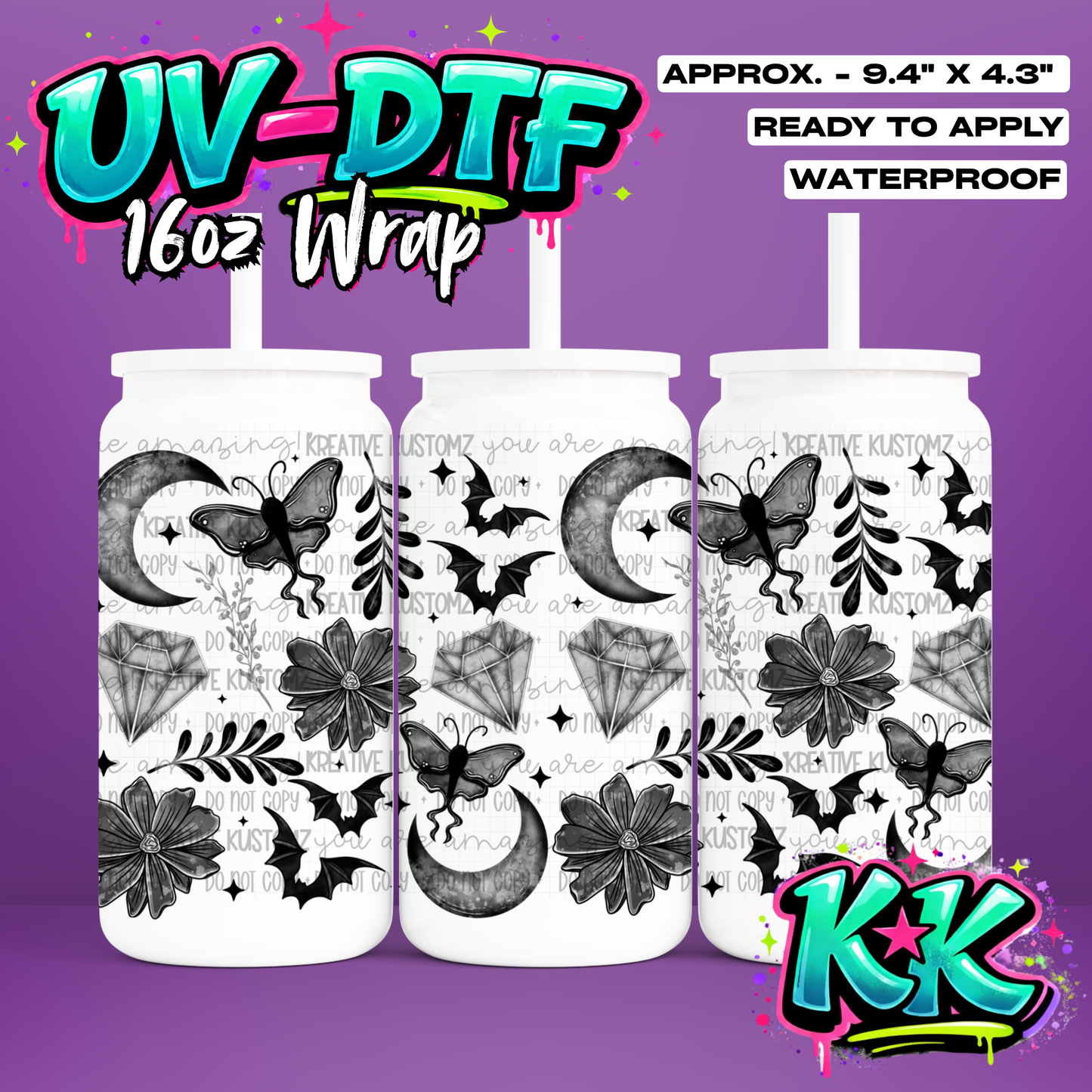RTS | Butterfly Design | UV DTF Cup Wrap for 16oz Libbey Glass