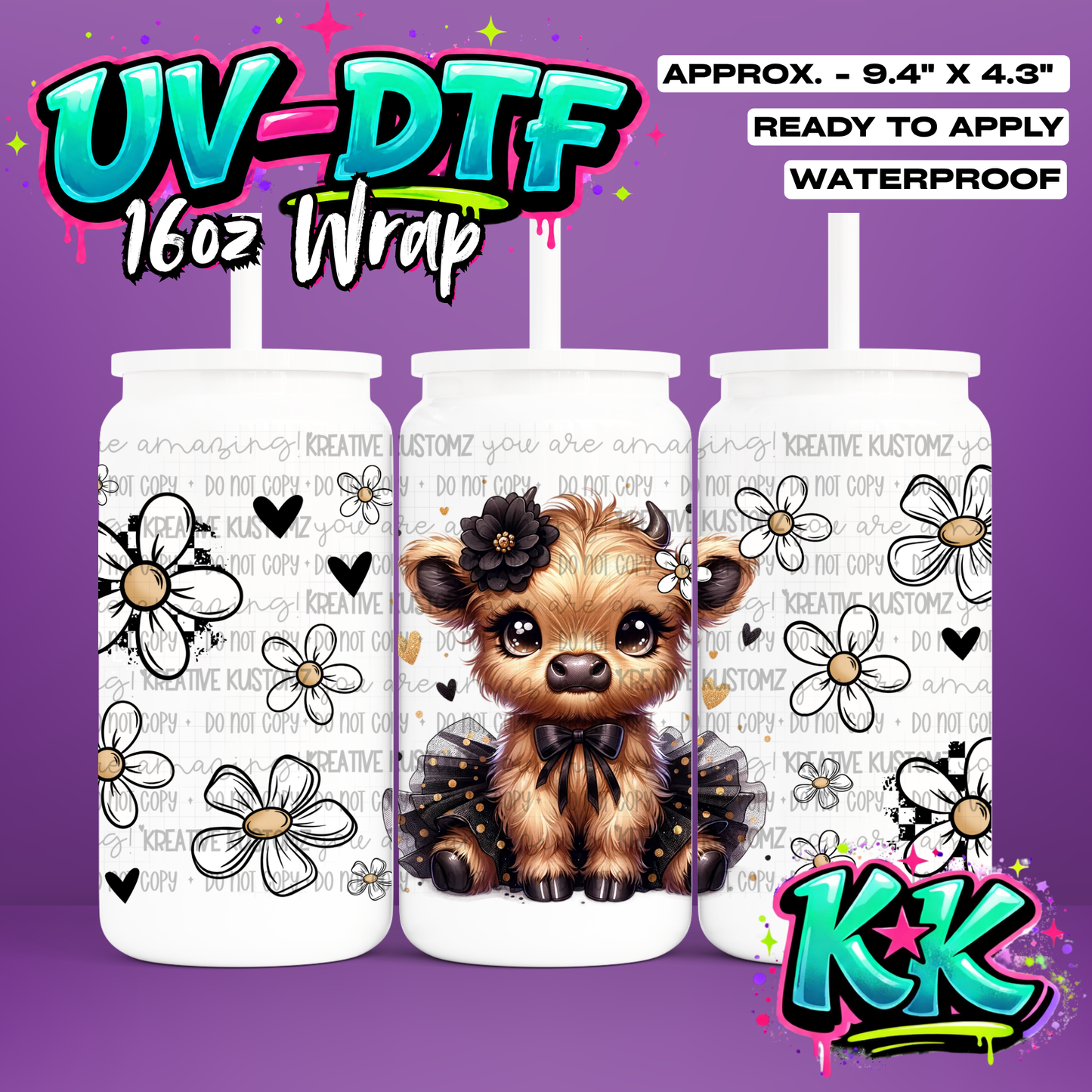 0797 | Animal Cow | UV DTF Cup Wrap for 16oz Libbey Glass