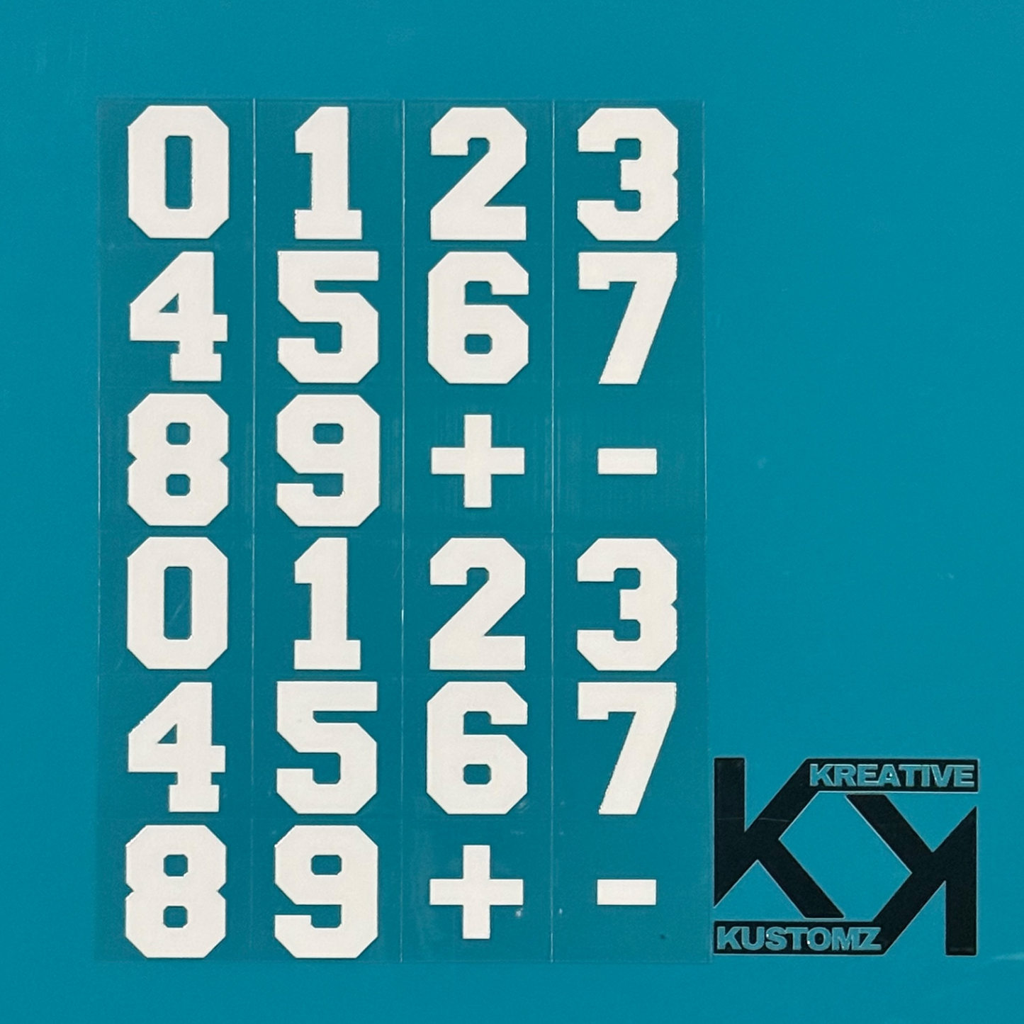 An A5 sheet of white precut adhesive number decals for glass cup customization.