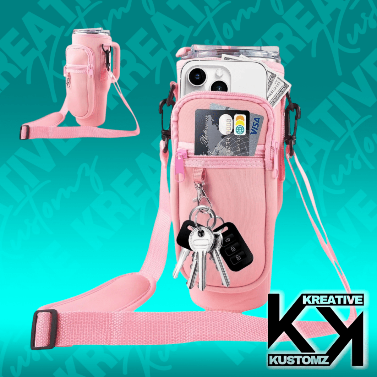 40oz PORTABLE TUMBLER SLEEVE BAG W/ STRAP & HOOK - Kreative Kustomz