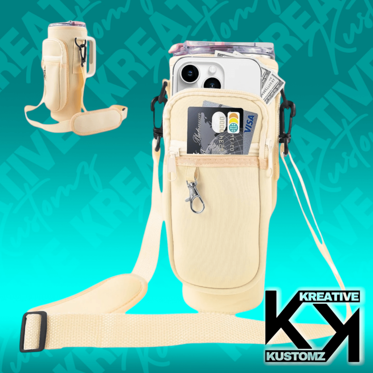 40oz PORTABLE TUMBLER SLEEVE BAG W/ STRAP & HOOK - Kreative Kustomz