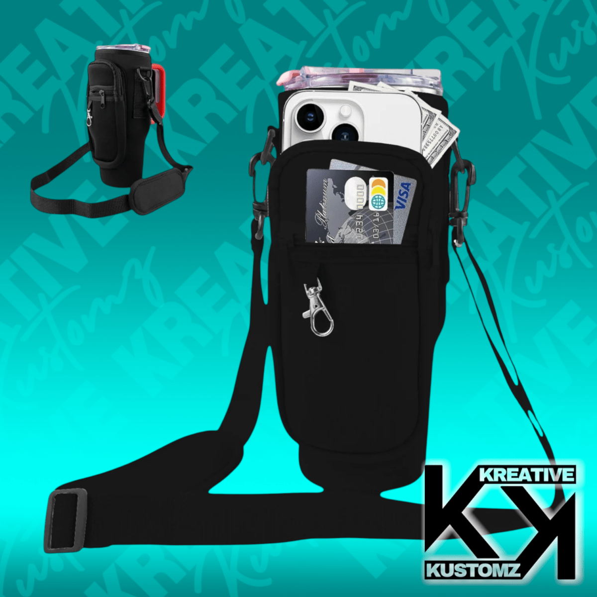 40oz PORTABLE TUMBLER SLEEVE BAG W/ STRAP & HOOK - Kreative Kustomz