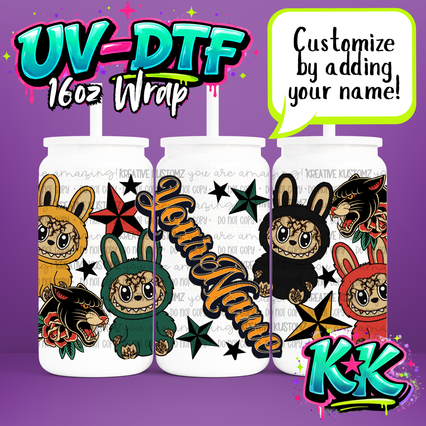 Custom Name Design | UV DTF Cup Wrap for 16oz Libbey Glass