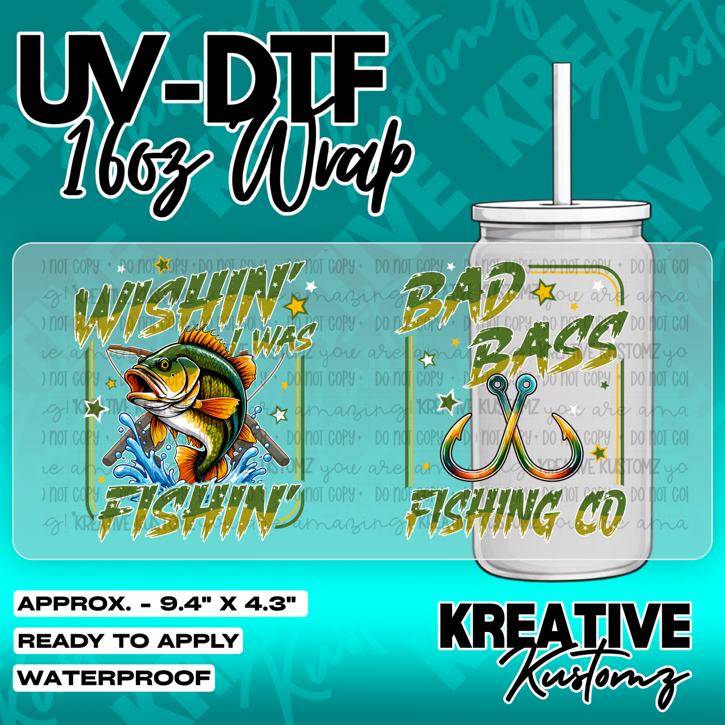 Bad Bass Fishing | UV DTF Cup Wrap for 16oz Libbey Glass
