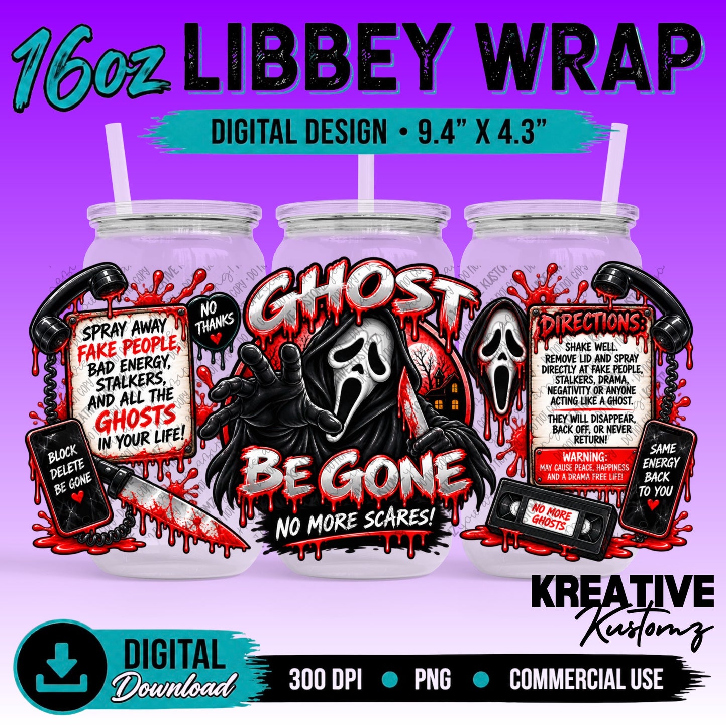 Horror Spray Can | 16oz Libbey Glass Can Wrap PNG - Digital Download Bundle