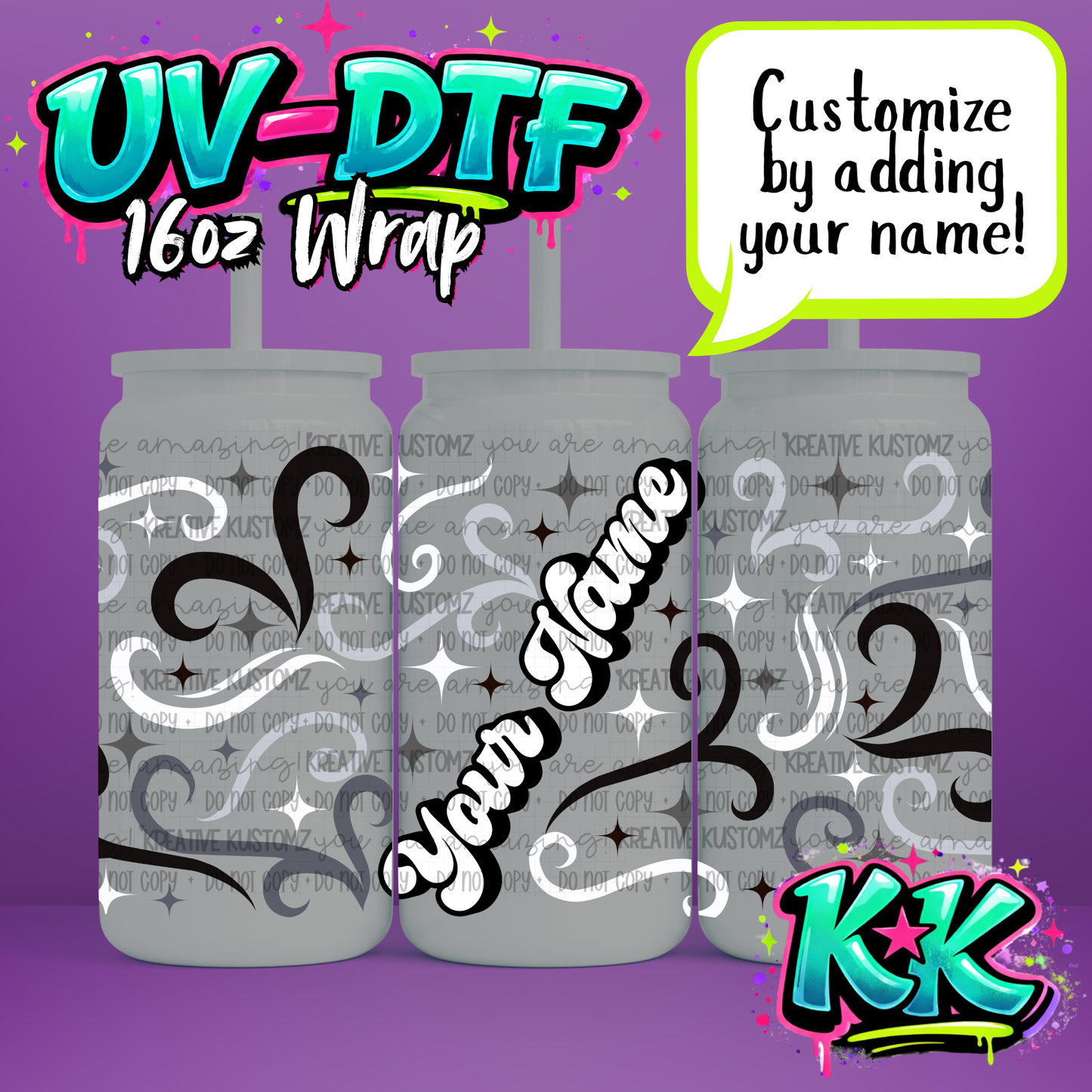 Custom Name Design | UV DTF Cup Wrap for 16oz Libbey Glass