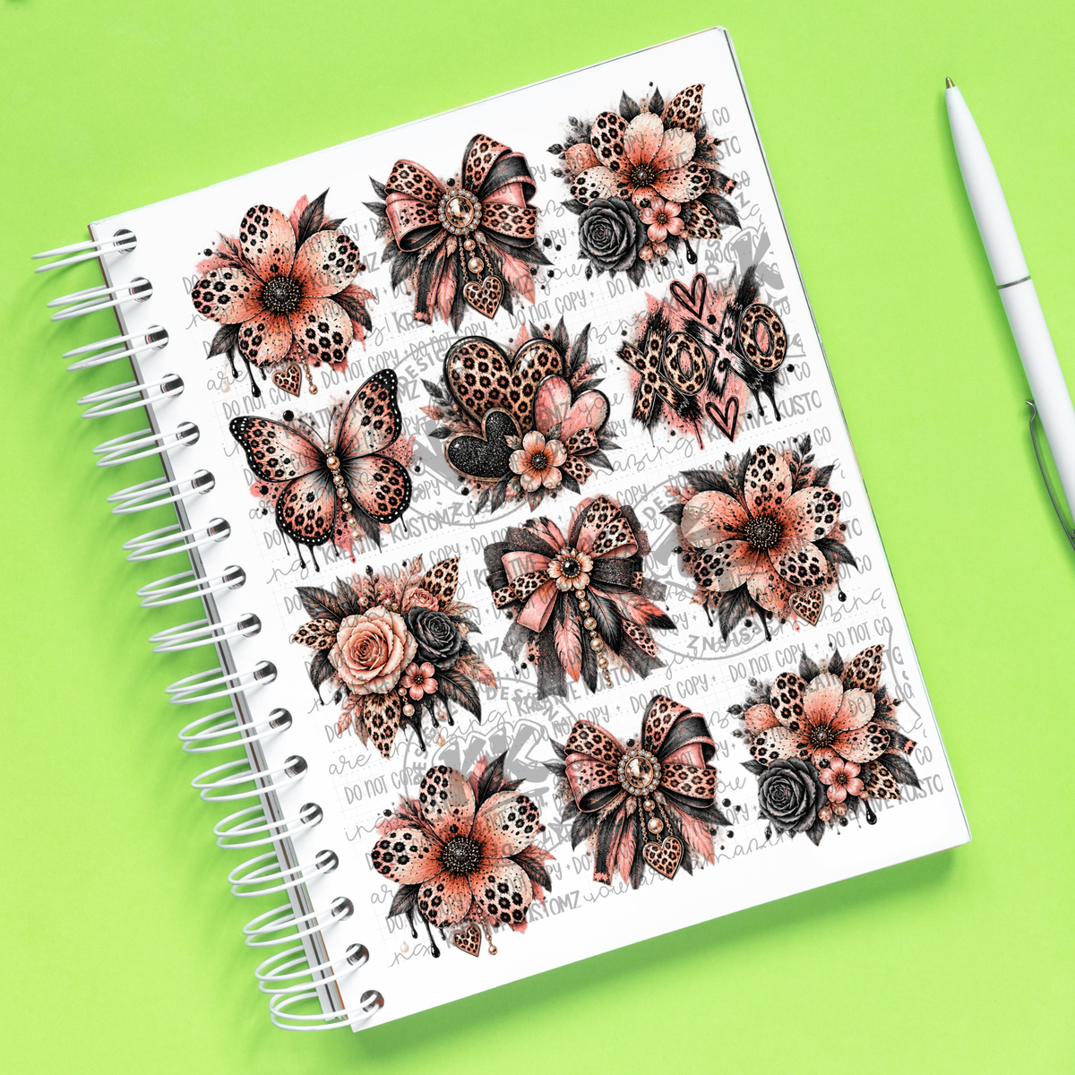 Leopard Flowers | UVDTF A5 Notebook Wrap Decal