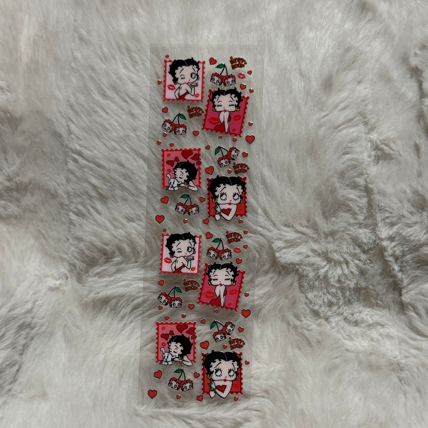 A rectangular UV DTF pen wrap featuring Betty Boop characters, cherries, and red hearts.