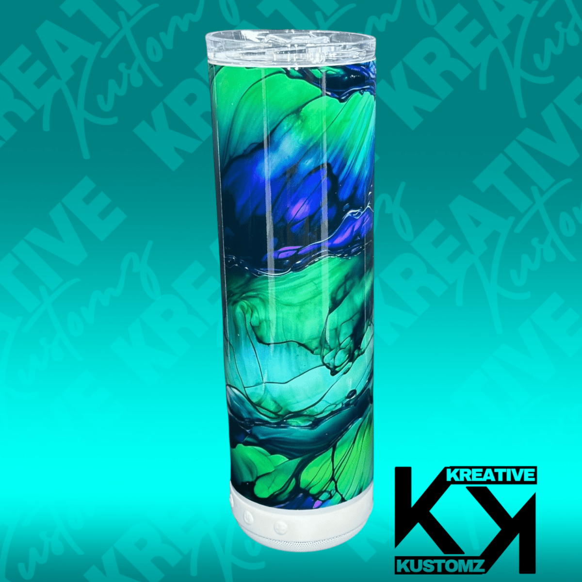 Blue & Green Alcohol Ink - 20oz Speaker Tumbler - Kreative Kustomz