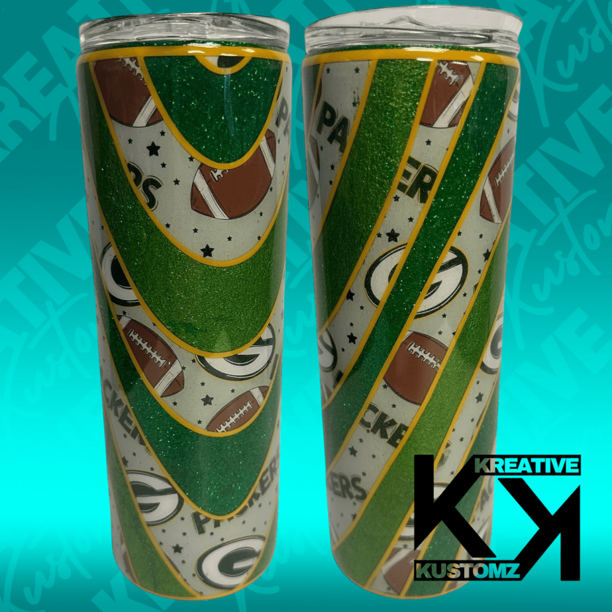 Green Curves Packer Football Tumbler - 20oz - Kreative Kustomz