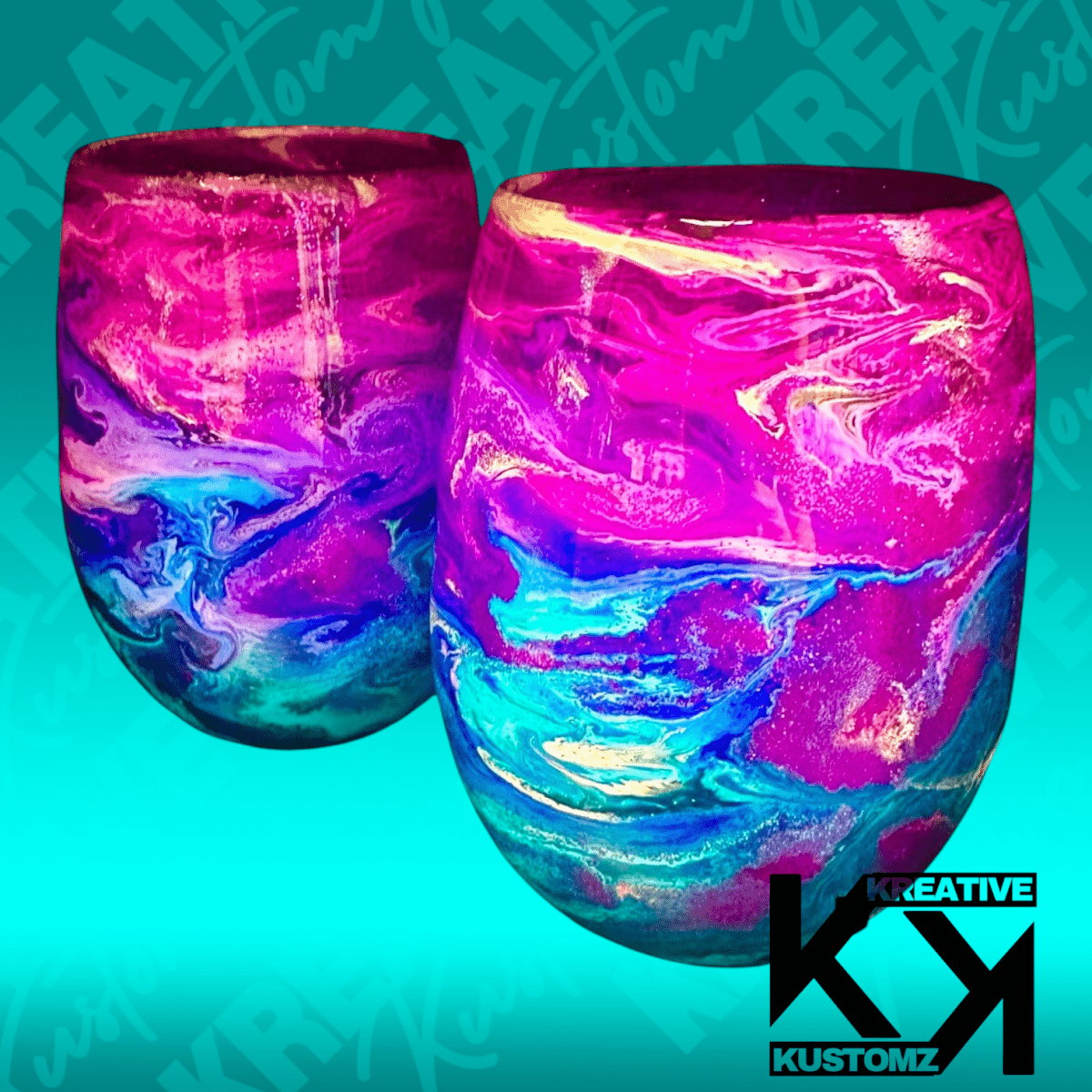 Purple & Blue Galaxy Stemless Wine Glass - 2pc Set - Kreative Kustomz