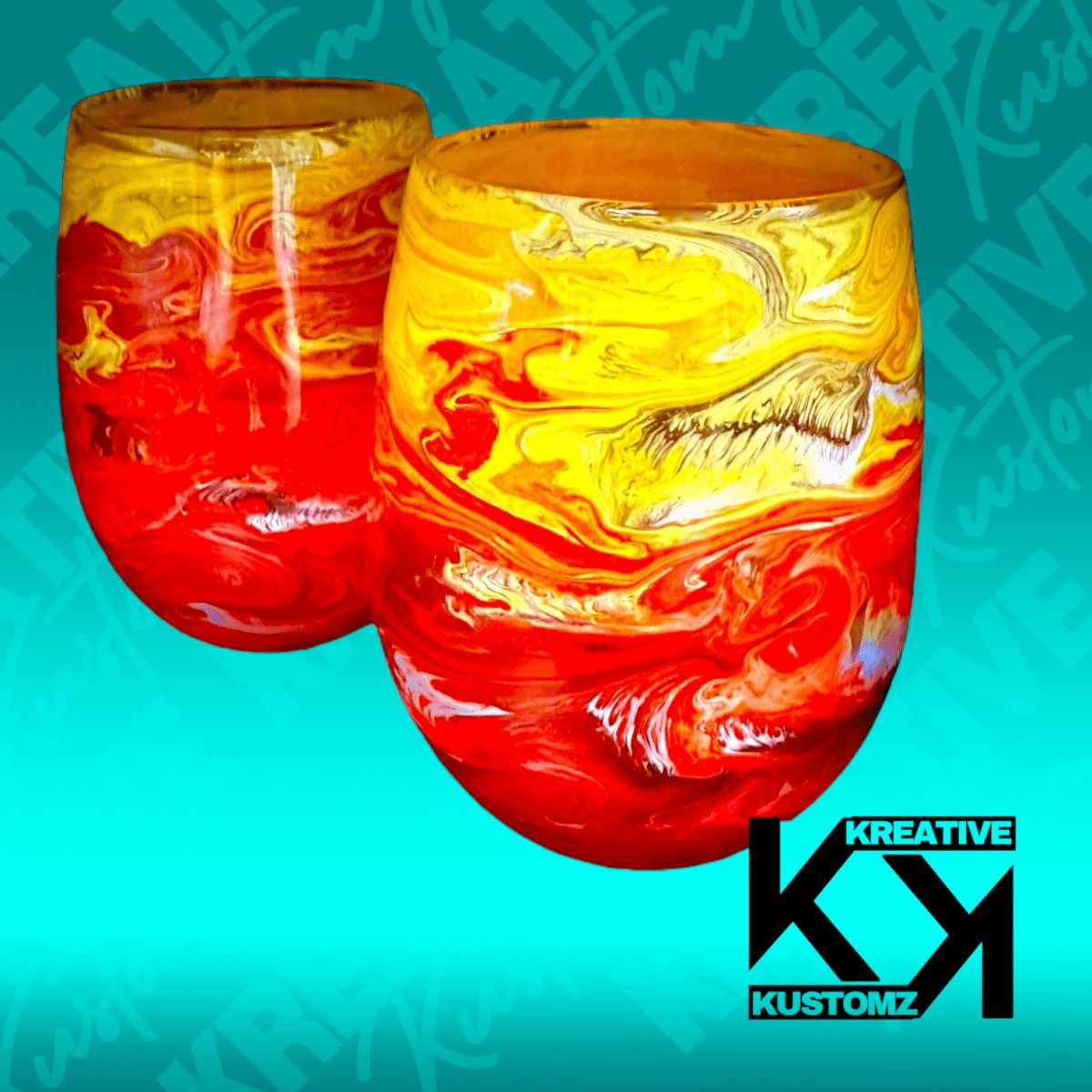 Red & Yellow Galaxy Stemless Wine Glass - 2pc Set - Kreative Kustomz