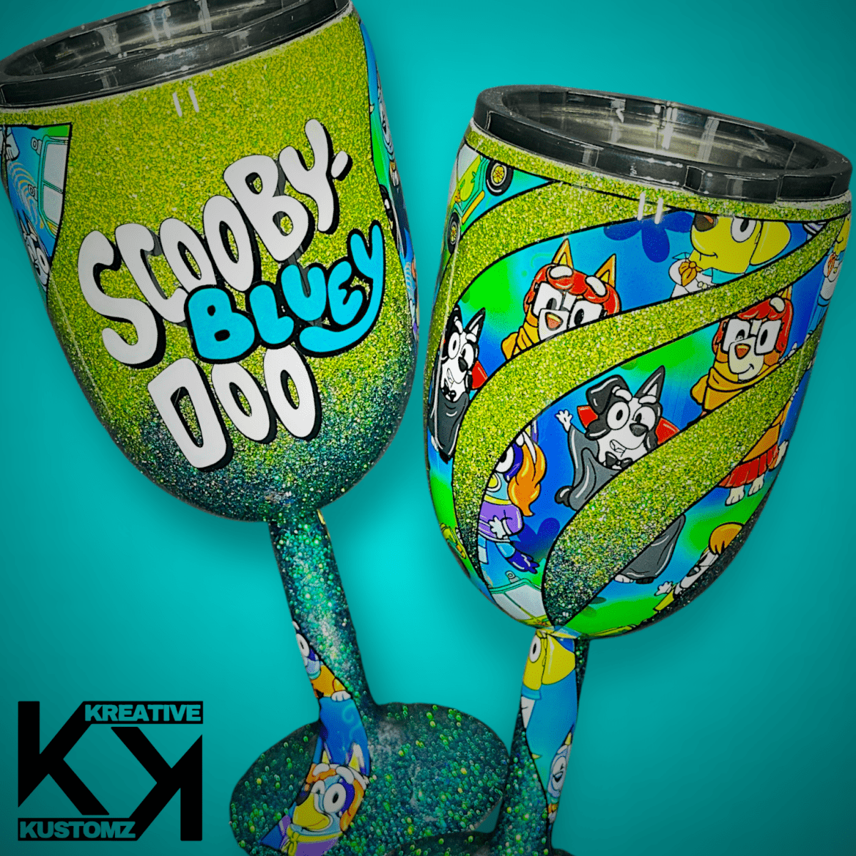 Scooby Bluey Doo - 12oz Wine Glass - Kreative Kustomz