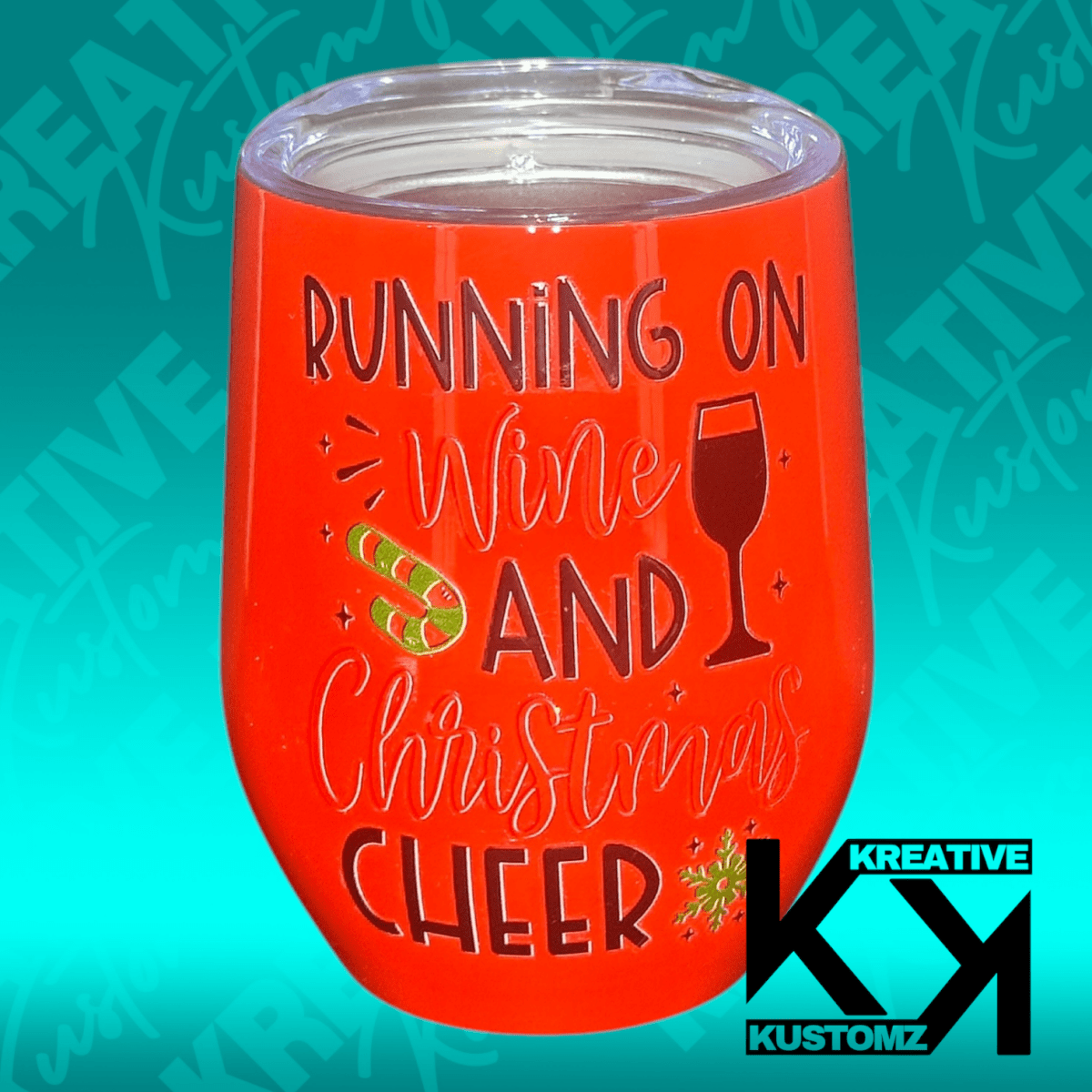 Wine & Christmas Cheer - 12oz Stemless Wine - Kreative Kustomz