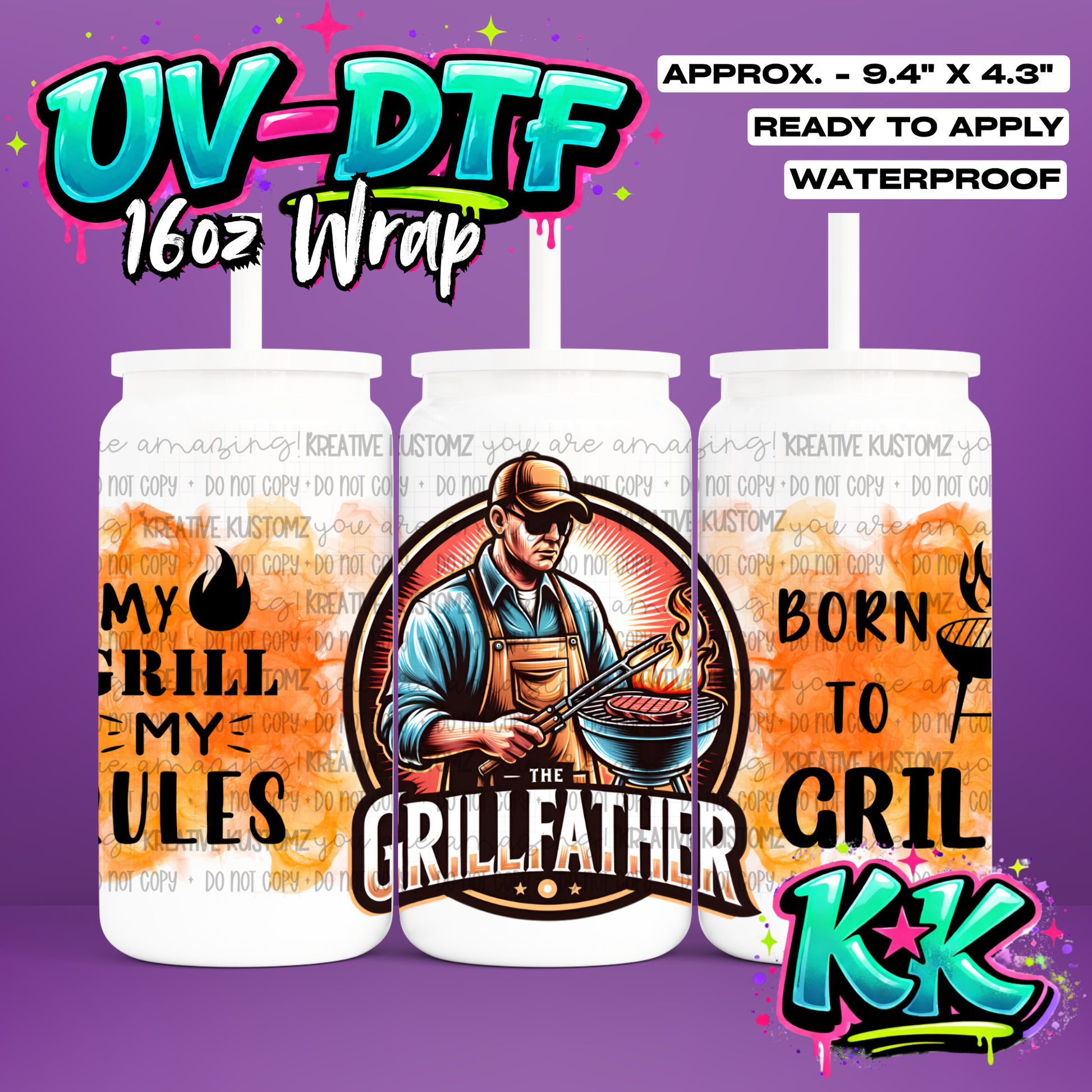 RTS | Grillfather | UV DTF Cup Wrap for 16oz Libbey Glass
