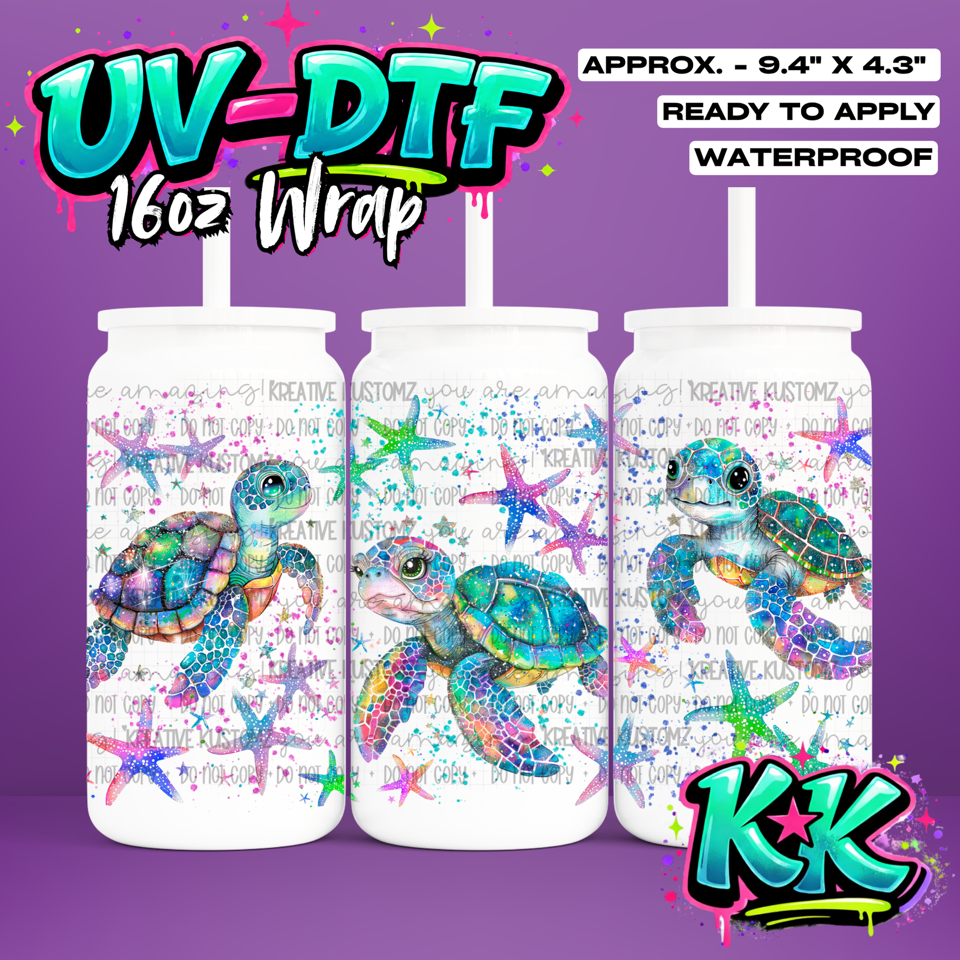 Turtle Design | UV DTF Cup Wrap for 16oz Libbey Glass