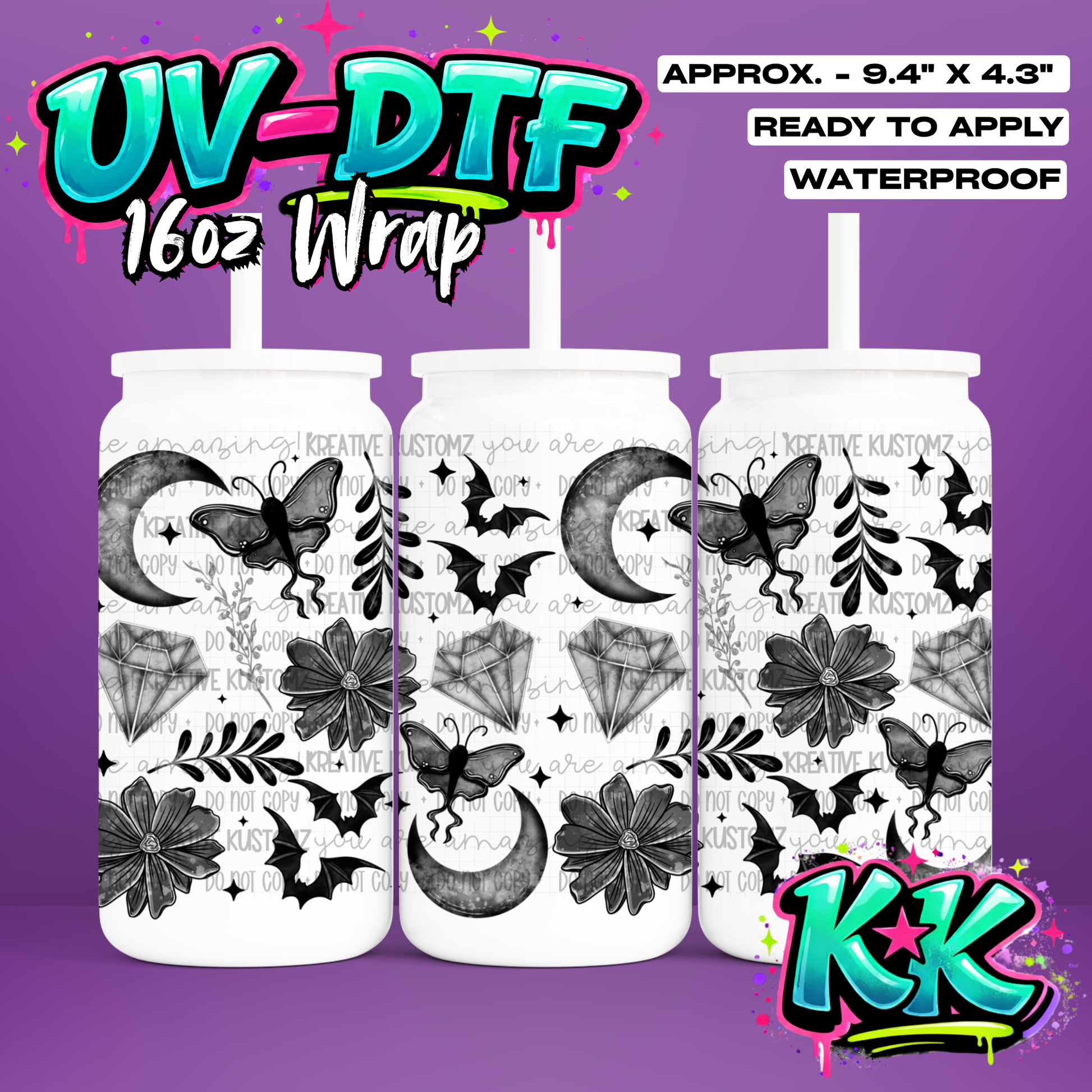 RTS | Butterfly Design | UV DTF Cup Wrap for 16oz Libbey Glass