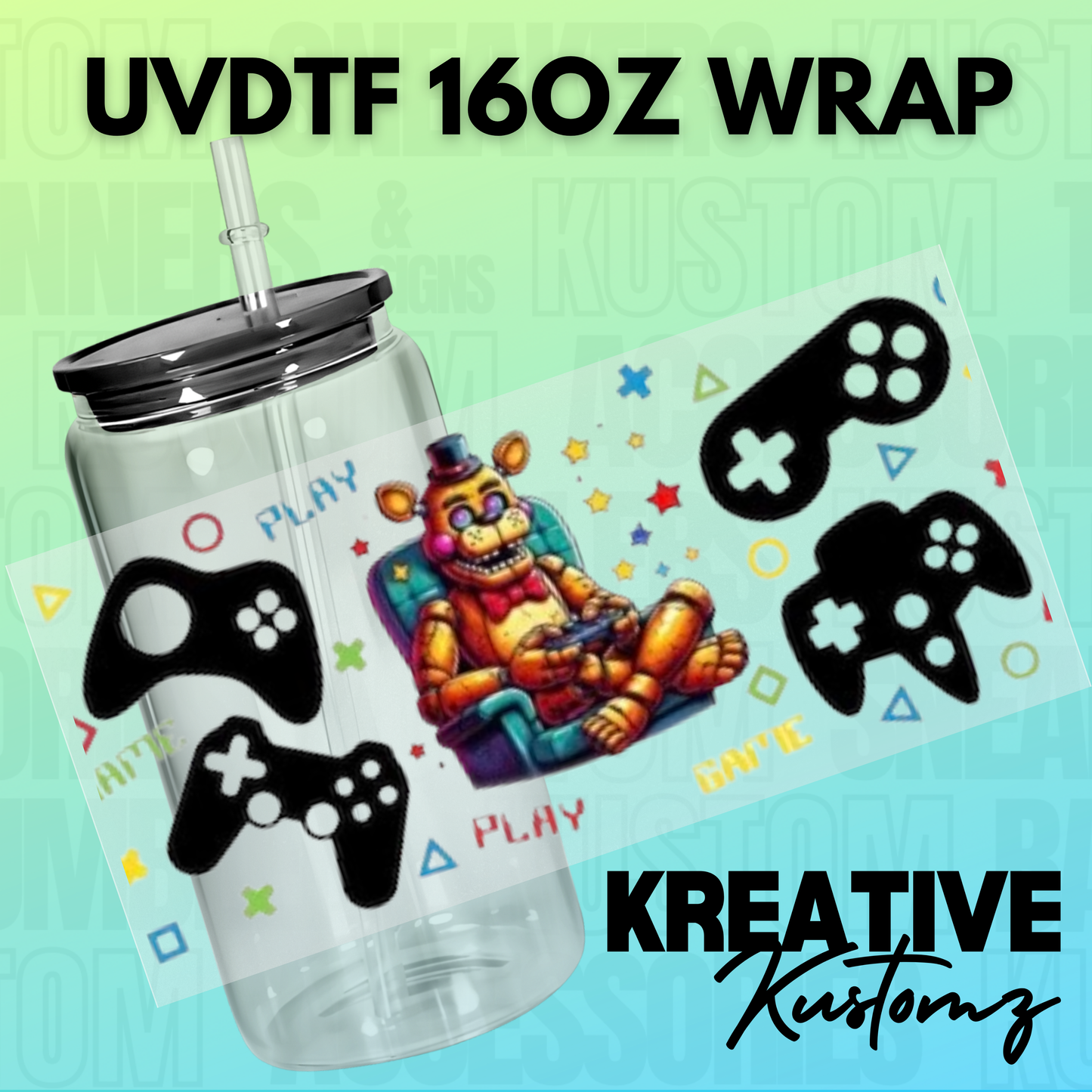 KK-B4786 Bear Gamer Boy - 16oz UVDTF Wrap