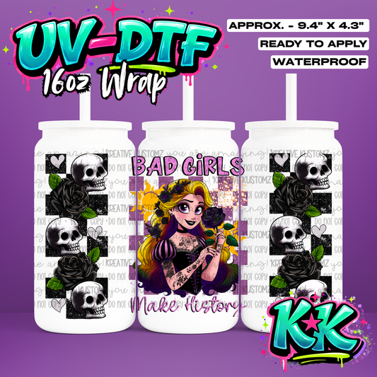 Bad Girls Blonde Design | UV DTF Cup Wrap for 16oz Libbey Glass