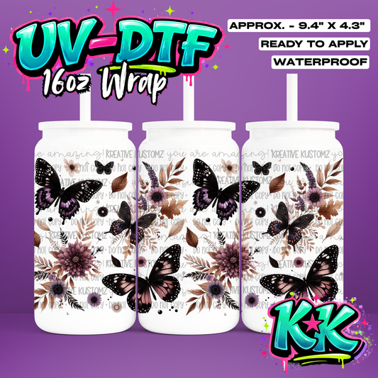 0481 | Butterfly Flower Design | UV DTF Cup Wrap for 16oz Libbey Glass