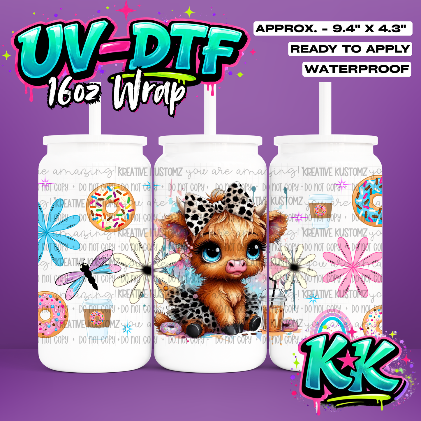0490 | Animal Cow | UV DTF Cup Wrap for 16oz Libbey Glass