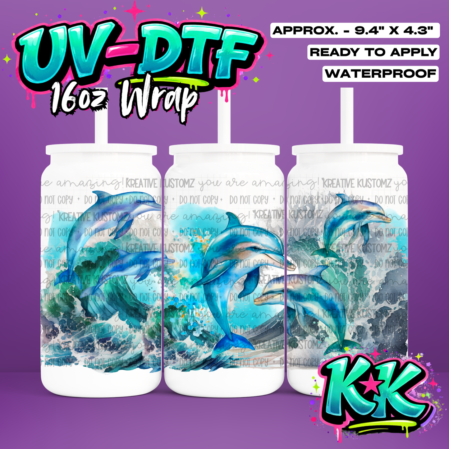 0567 | Dolphin Design | UV DTF Cup Wrap for 16oz Libbey Glass
