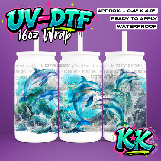 0567 | Dolphin Design | UV DTF Cup Wrap for 16oz Libbey Glass