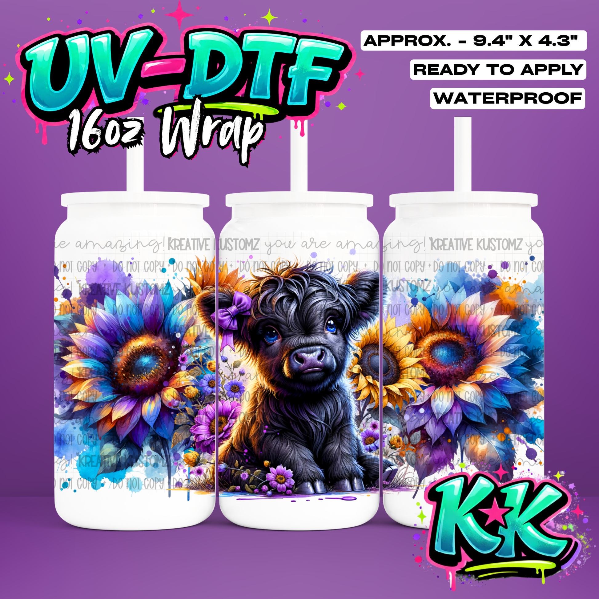 0569 | Animal Cow | UV DTF Cup Wrap for 16oz Libbey Glass