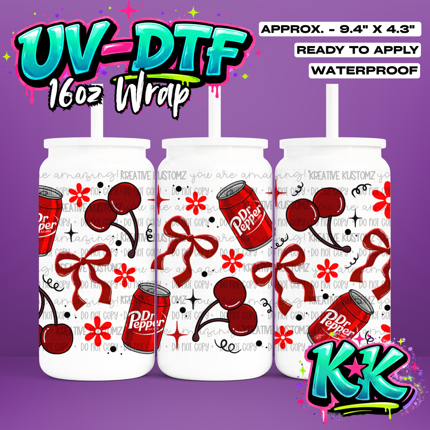 RTS | Soda Design | UV DTF Cup Wrap for 16oz Libbey Glass