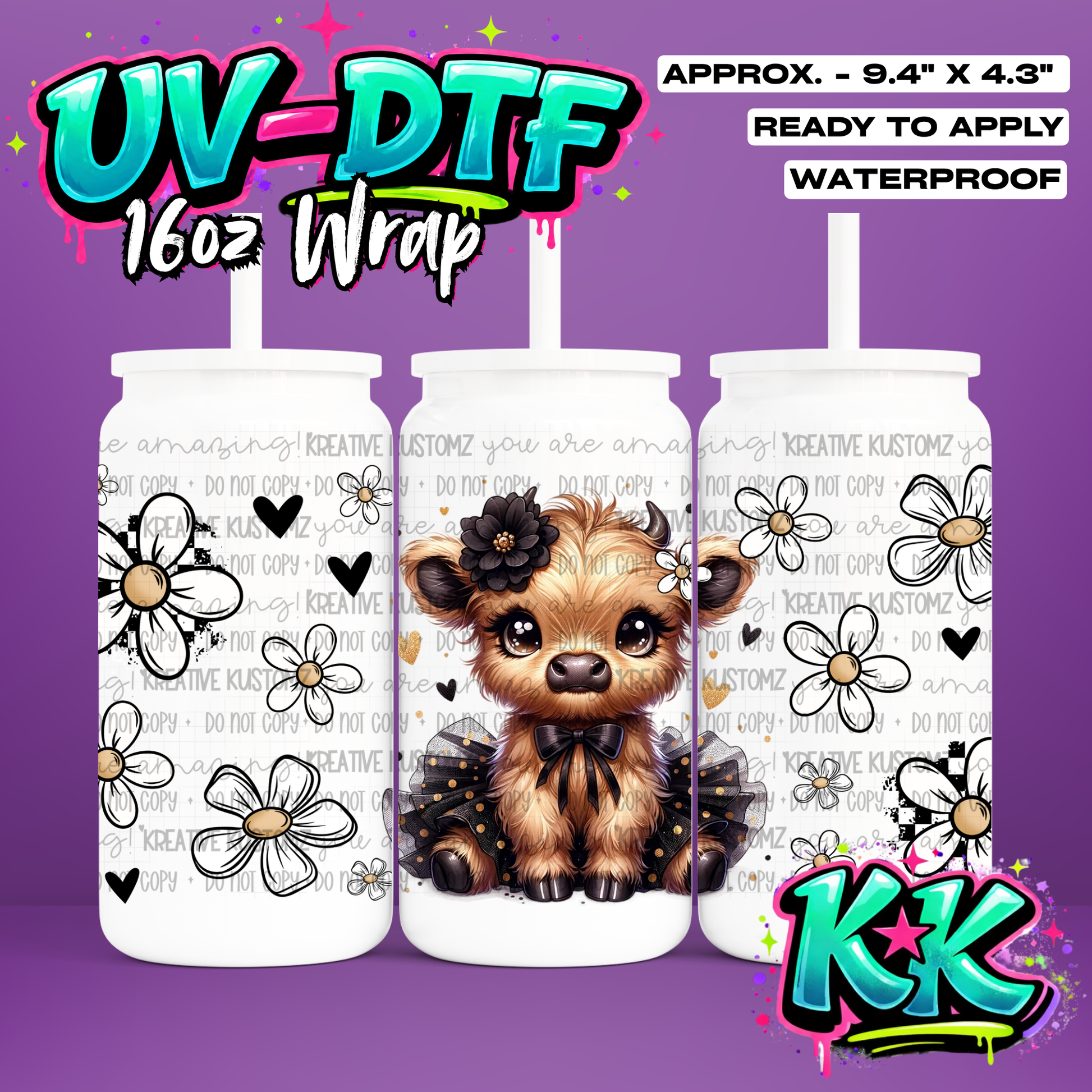 0797 | Animal Cow | UV DTF Cup Wrap for 16oz Libbey Glass