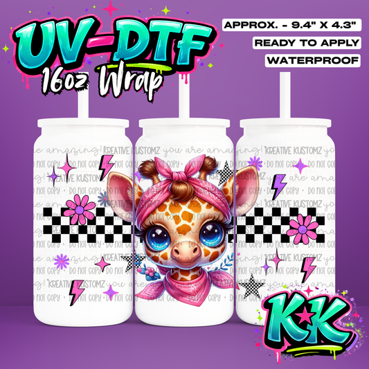 0916 | Giraffe Design | UV DTF Cup Wrap for 16oz Libbey Glass