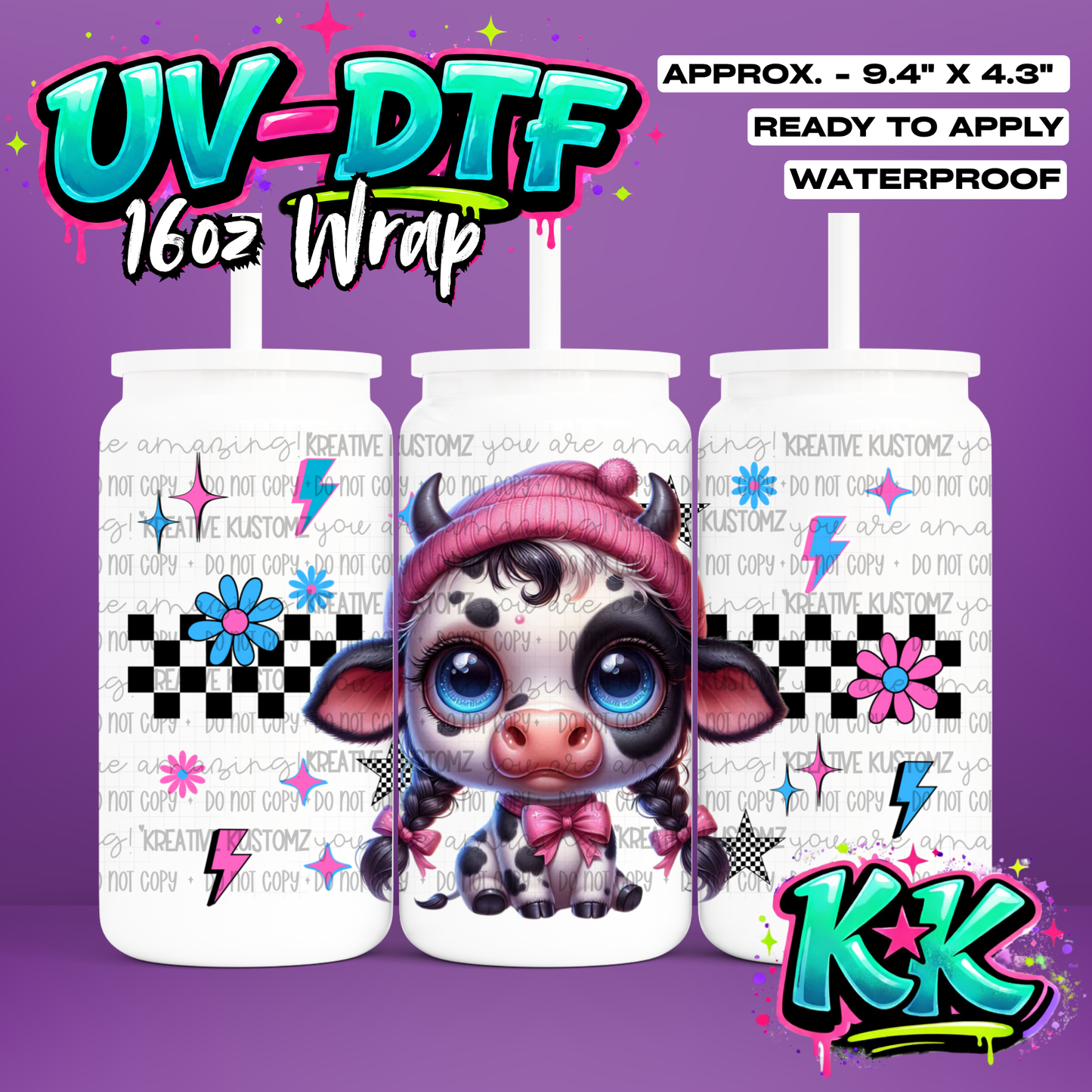 0917 | Animal Cow | UV DTF Cup Wrap for 16oz Libbey Glass