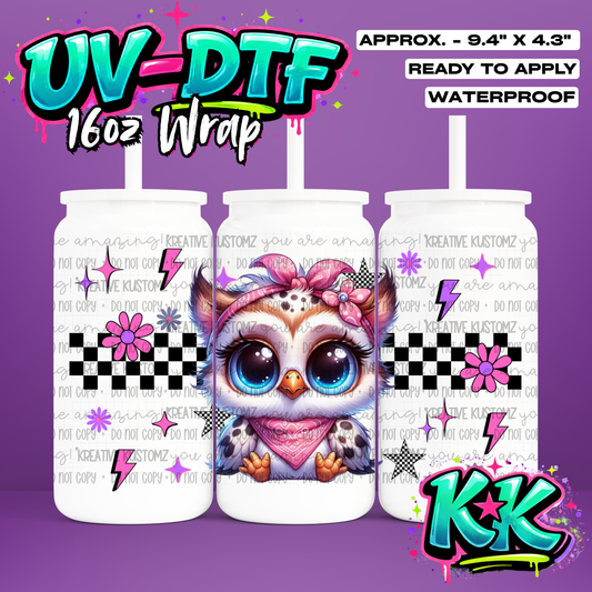 0920 | Owl Design | UV DTF Cup Wrap for 16oz Libbey Glass