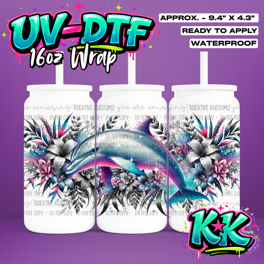 1109 | Dolphin Design | UV DTF Cup Wrap for 16oz Libbey Glass