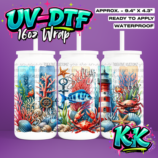 1131 | Fish Sea Design | UV DTF Cup Wrap for 16oz Libbey Glass