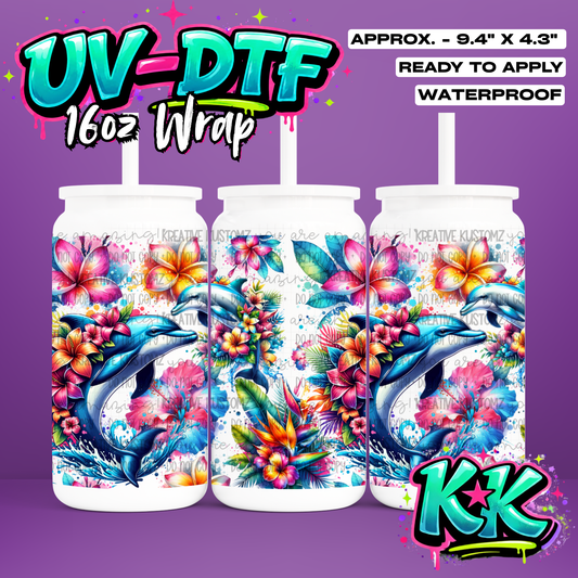 1176 | Dolphin Design | UV DTF Cup Wrap for 16oz Libbey Glass
