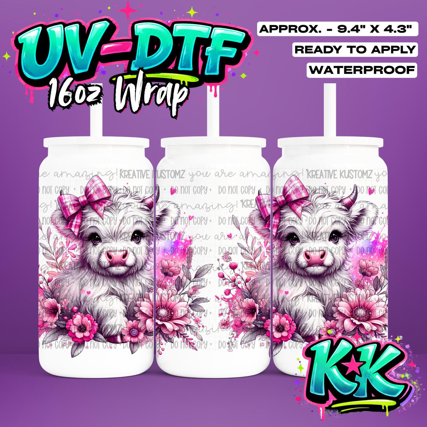 1200 | Animal Cow | UV DTF Cup Wrap for 16oz Libbey Glass