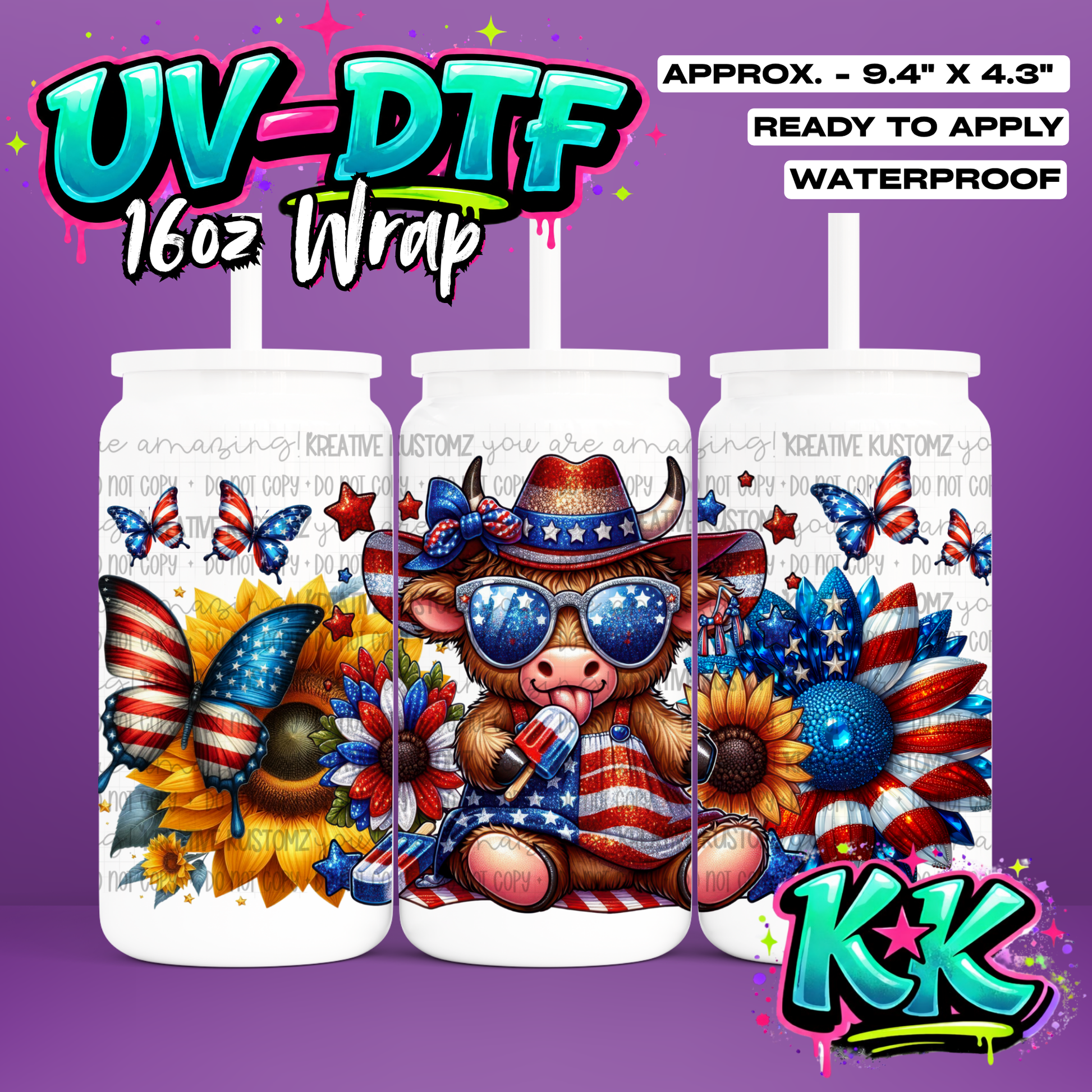 1220 | Animal 4OJ Cow | UV DTF Cup Wrap for 16oz Libbey Glass