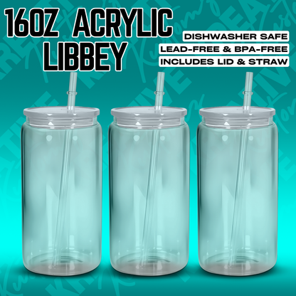 16oz Transparent Acrylic Plastic Libbey Beer Cans with PP Lids - EA