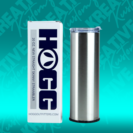 A 20oz stainless steel skinny tumbler with a matching box featuring the Hogg logo.