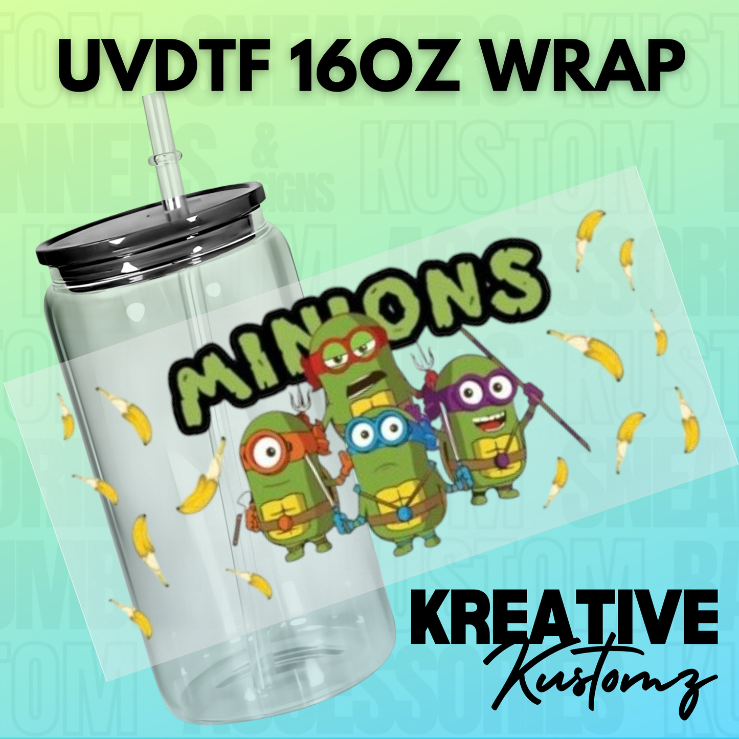 KK-B2466 Turtles & Bananas - 16oz UVDTF Wrap