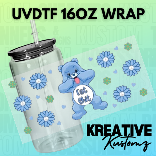 KK-B6997 Blue Floral Naughty Eat Bear - 16oz UVDTF Wrap