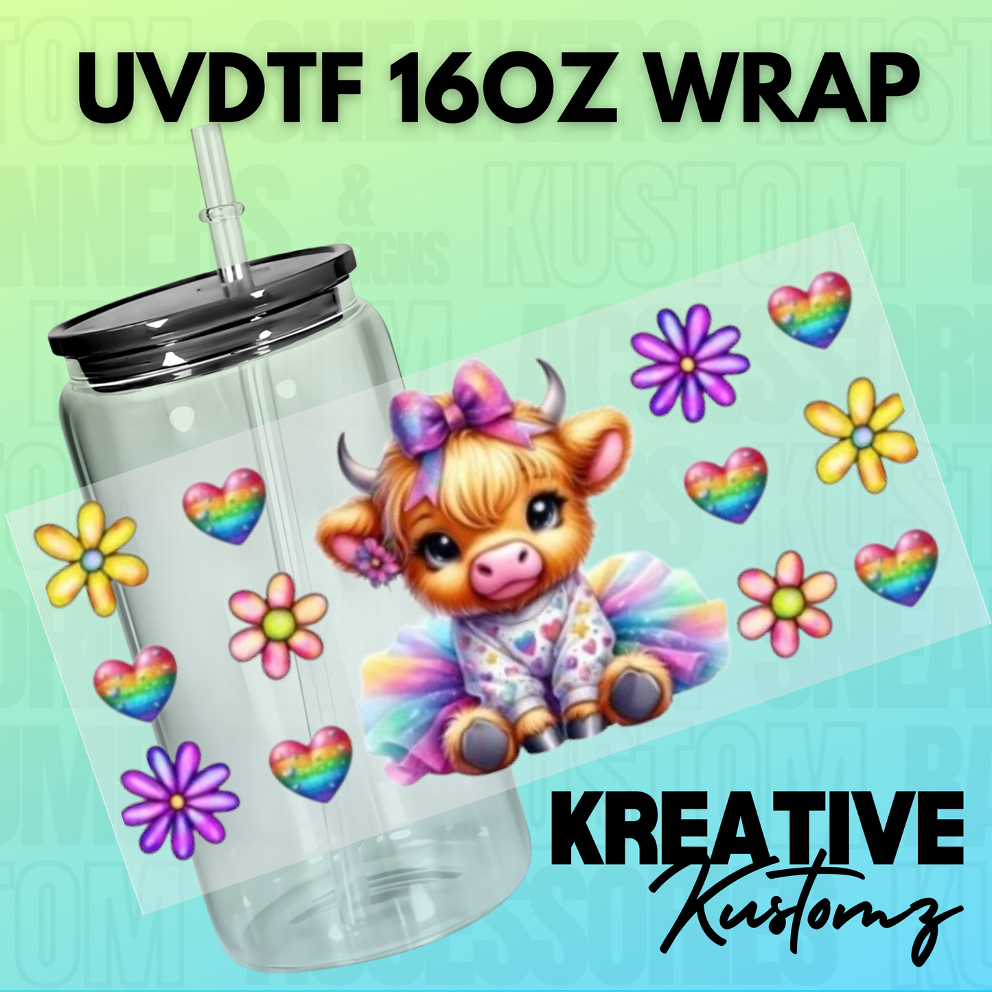 KK-B7198 Rainbow Fancy Cow - 16oz UVDTF Wrap