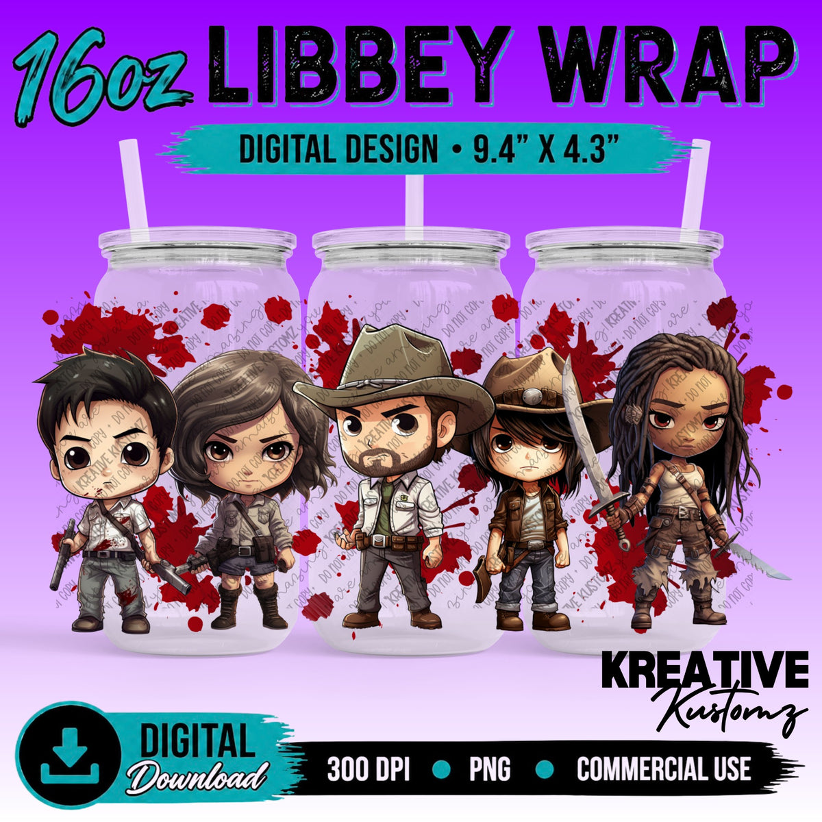Zombie Inspired | 16oz Libbey Glass Can Wrap PNG - Digital Download Bundle