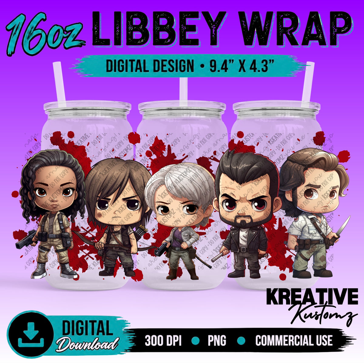Zombie Inspired | 16oz Libbey Glass Can Wrap PNG - Digital Download Bundle