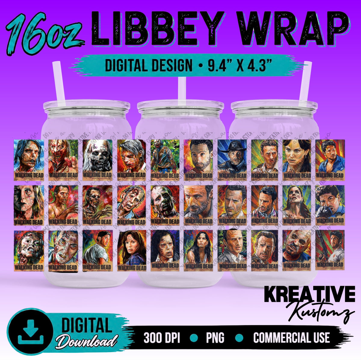 Zombie Inspired | 16oz Libbey Glass Can Wrap PNG - Digital Download Bundle