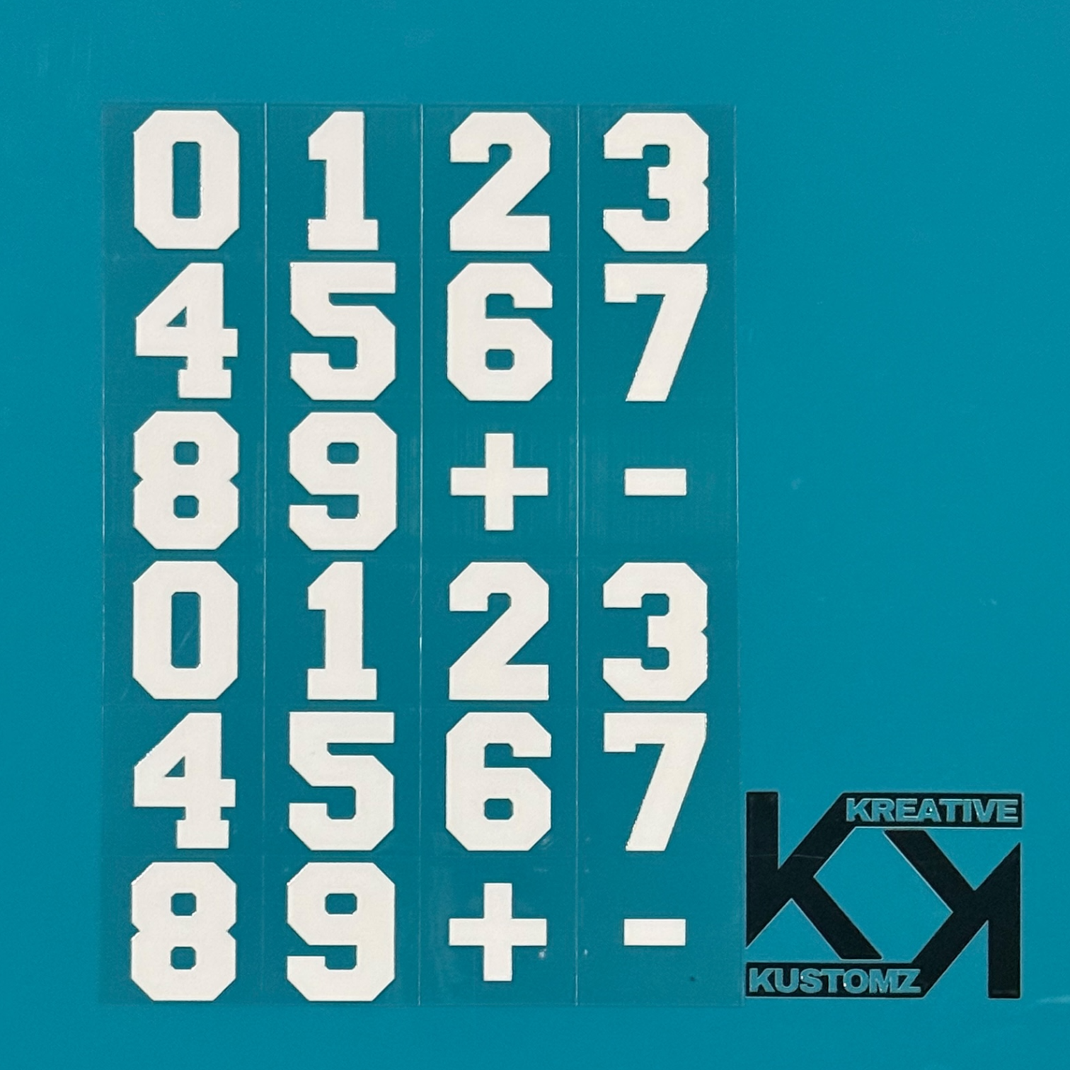 An A5 sheet of white precut adhesive number decals for glass cup customization.