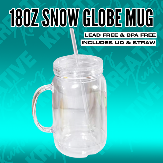 18oz Snow Globe Mason Mug | Acrylic Pre-Drilled Tumbler