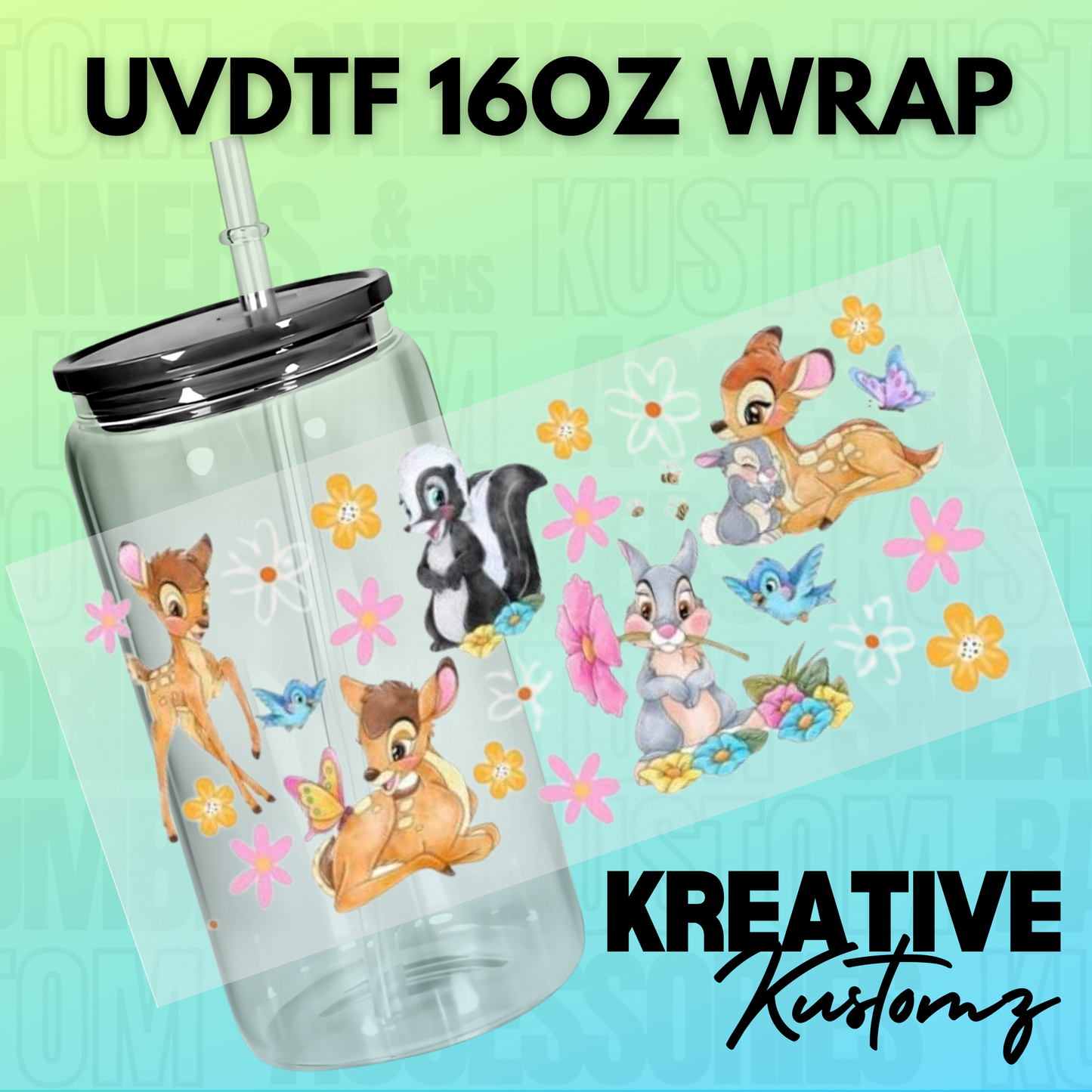 KK-B0494 Floral Bambi  - 16oz UVDTF Wrap