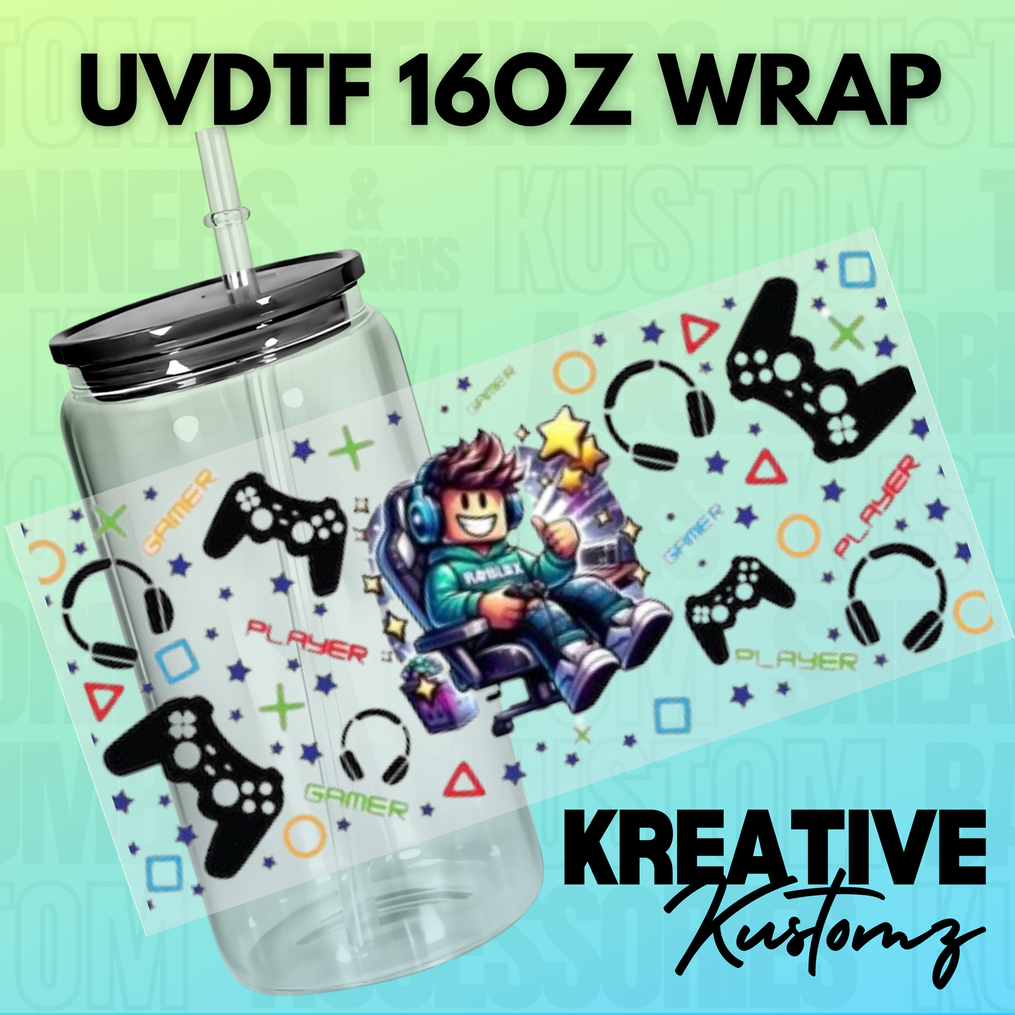 KK-B4895 Block Gamer Boy - 16oz UVDTF Wrap